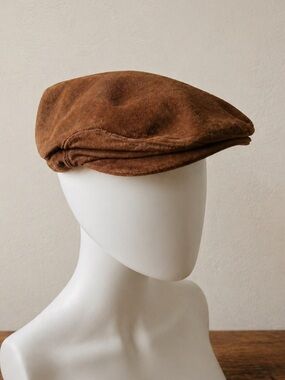 Vintage Genuine Leather Flat Cap Newsboy Peaky Blinders Hat Brown Made in USA
